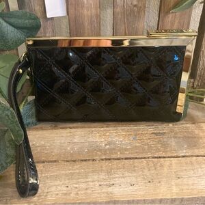ANNE LLEIN FASHIONABLE QUILTED LEATHER WRISTLET/WALLET/CLUTCH BLACK